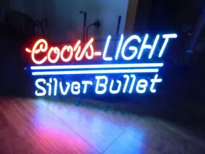 Silver Bullet Beer Neon Sign Bar 24"x15" Real Glass Light Beer Pub Decor Gift - Picture 1 of 5