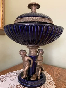 Neoclassical Cobalt Porcelain Bronze Center Piece Display Bowl Sevres Style - Picture 1 of 12
