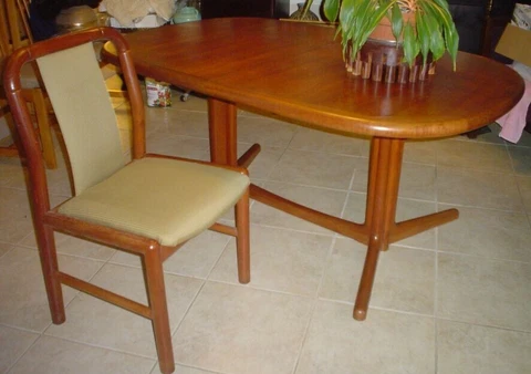 2 Mid Century Danish Modern Teak Extending Dining Tables & Set of Chairs Denmark Cover