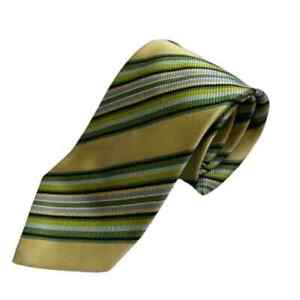 GUC Banana Republic Mens 100% Silk Green and Yellow Striped Neck Tie.  Size OS.