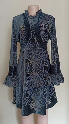 Mini vestido BCBG Maxazria Scrolling veludo burnout azul-petróleo meia-noite tamanho XS - Imagem 1 de 4