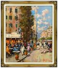 Antonio Gravina Original Oil Painting On Canvas Signed Italy Cityscape Cafe Art