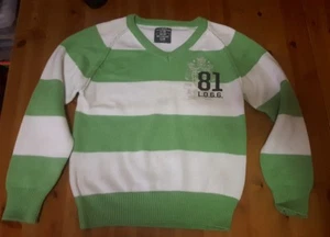 H&M L.O.G.G. Boy's White/Green Striped Logo Sweater Size US 8-10 Y - EUC! - Picture 1 of 3