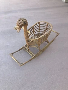 Vintage Mid Century (1970’s) Rattan Wicker Children’s Rocking Duck - Picture 1 of 9