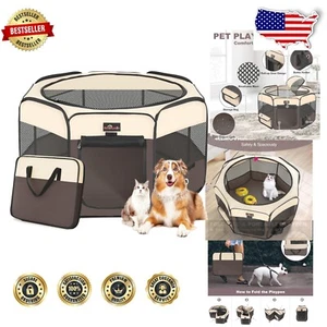 Large Foldable Dog Playpen with Carrying Bag - Portable Pet Tent for Travel - Picture 1 of 8