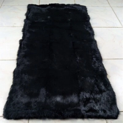 Luxury Rabbit Fur Throw 100% Real Fur Warm Soft Bedspread Blanket Sofa Bed US - Image 1 of 4