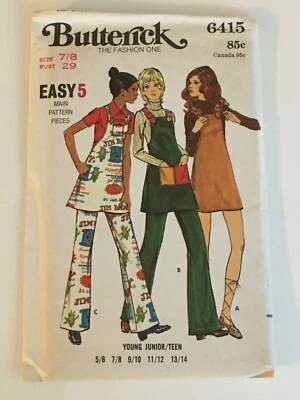 Butterick Sewing Pattern 6415 Vtg Teen Girl Size 7 8 Jumper Pants 1970s Uncut UC - Image 1 of 4