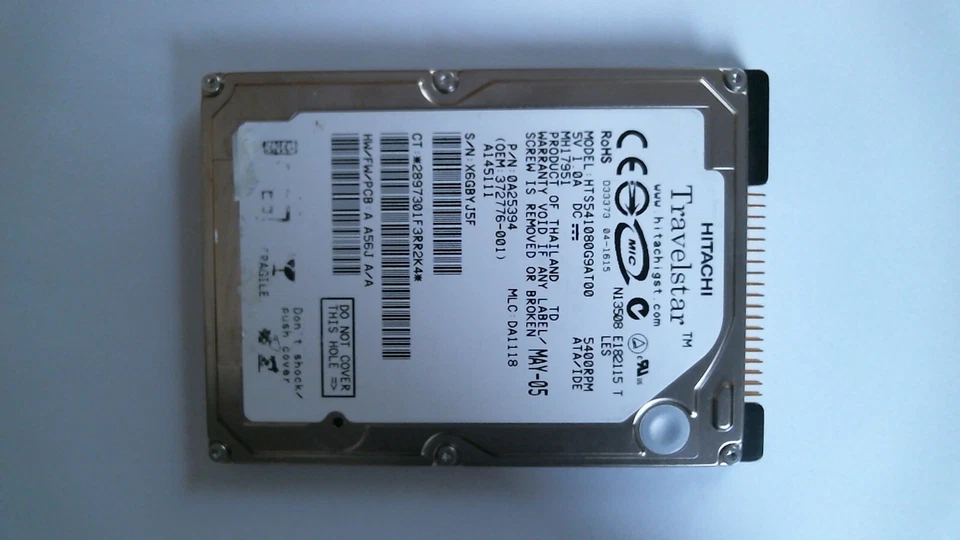 80 GB IDE Hitachi Travelstar HTS541080G9AT00 5400RPM Hard Drive - Image 1 of 1