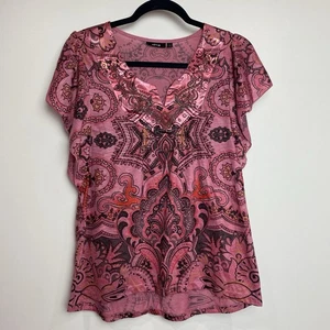 Apt.9 Women's Top Shirt Blouse Short Flutter Sleeve Embellished V-Neck Sz Small - Picture 1 of 13