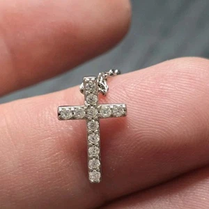 Sterling Silver Mini CZ 1/2"Cross 19" Necklace - Picture 1 of 4