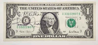 $1 2001 FRN Autograph: Rosario Marin Treasurer of United States dollar bill - Image 1 of 3