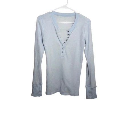 Aerie T-Shirt Women's Small Blue Thermal Long Sleeve Henley Top Pajama - Image 1 of 4