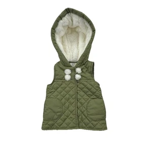 Gilet trapuntato con cappuccio Aspen bambino 18M verde oliva foderato pelliccia sintetica pom pom inverno - Foto 1 di 10