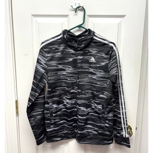 Adidas Big Boys Tricot Jacket, Black White Full Zip, Mock Neck, Size XL 18/20 - Picture 1 of 6