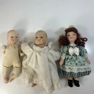 Lote de 3 Muñecas Bebé Bisque Porcelana Tela Cuerpo 5 Pulgadas De Colección - Imagen 1 de 18