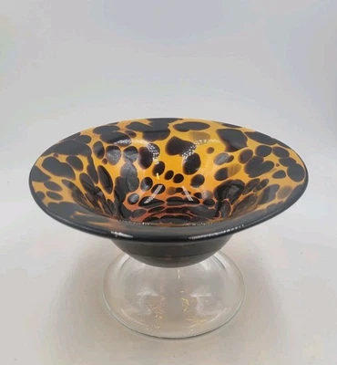 Выдувная вручную художественная стеклянная пьедестальная чаша блюдо черепаховый панцирь вихревое пятно мотив  - Изображение 1 из 4