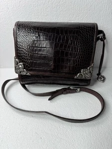 Brighton braun Leder Alligator geprägt Crossbody Handtasche Handtasche Vintage silber - Bild 1 von 24