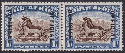 Sudáfrica 1950 KGVI Wildebeest 1sh Marrón + Azul Par Oficial Como Nuevo SG O38 Foto 1 de 2