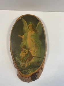 Vintage Schutzengel Holzscheibe Plakette Live Edge (Magic Mountain) Kalifornien. - Bild 1 von 3