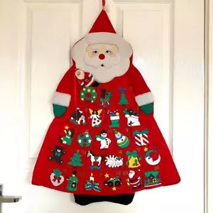 Vintage Reusable Fabric Pockets Father Christmas Santa Hanging Advent Calendar - Picture 1 of 13