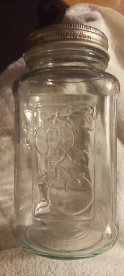 Tarro de albañil bola vintage 2 cuartos vidrio transparente en relieve medidas 84B fruta Foto 1 de 2