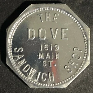Fort Worth, TX ?  Dove Sandwich Shop G/F 5c Alum Token 26.3mm Octagon VGC  - Picture 1 of 3