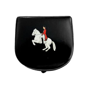 Vintage Black Leather  Coin Purse with Embossed & Hand Painted Equestrian Design - Picture 1 of 4