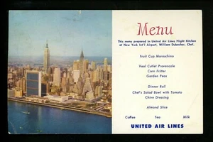 Menu postcard United Air Lines Skyline Manhattan New York NY Flight Kitchen NY - Picture 1 of 2