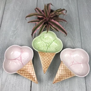 Vintage Royal Norfolk Triple Scoop Ice Cream Cone Shaped Sundae Dishes Set of 3 - Picture 1 of 9