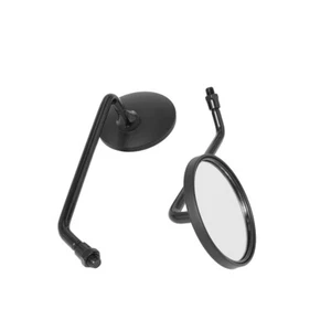 Pair 8mm Long Stem Round Side Mirrors For Chopper Cafe Racer Left & Right Black - Picture 1 of 12