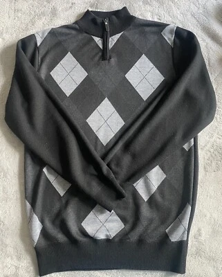 Studio By Omega Henley Sweater Men's Medium Black And Gray Foto 1 de 4