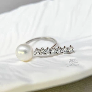 Damen Süßwasserperle Sterlingsilber Kubik Zirkonia verstellbarer Ring Geschenk 01168 - Bild 1 von 3