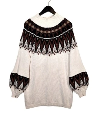 Vestido Suéter Tejido Grueso Free People Fairisle Pequeño Nórdico Islandia Globo Slv Foto 1 de 4