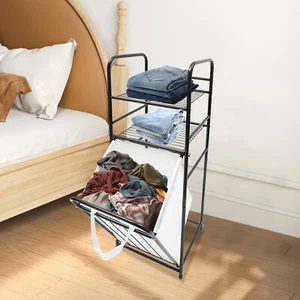 Bathroom Laundry Hamper Cabinet Tilt Out Basket Storage with Removable Liner Bag - Picture 1 of 22