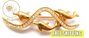 Women's Dolphin Brooch Pin 2.0CT Round Simulated Diamond 14K Rose Gold Plated - Picture 1 of 8