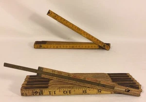 Old Vintage Lufkin Folding Wood 72" Shop Rule With 6" Brass Extension USA + - Picture 1 of 12