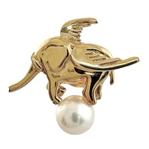 MIKIMOTO Brooch K18 yellow gold Akoya pearl Elephant Feather used - Picture 1 of 8