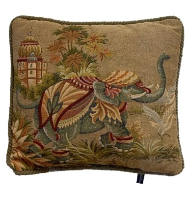 Ashford Court Tapestry Decorative Throw Pillow 16x16 Elephant India - Image 1 of 4