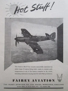 10/1946 PUB FAIREY AVIATION HAYES FIREFLY MK IV TROPICAL FLYING TRIALS AD - Bild 1 von 1