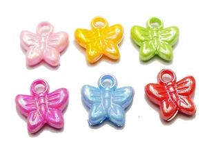 100 Mixed Color Plastic Butterfly Charms Pendants 15X15mm - Picture 1 of 4