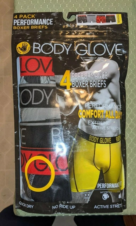 Body Glove Men’s Performance Boxer Briefs 6" Length Breathable Pack of 4 Large