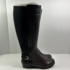 Isaac Mizrahi 6 Wide Two Tone Black Brown Elastic Back Tall Riding Boots - Picture 1 of 8