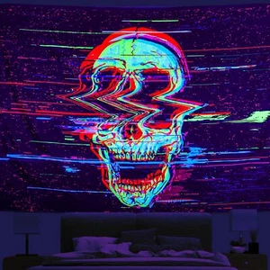 Blacklight Tapestry Fantasy Skull Tapestry for Bedroom Aesthetic UV Reactive ... - Picture 1 of 7