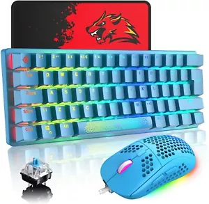 UK Layout 60% Mechanical Gaming Keyboard Wired USB 19 Backlit Gaming Mouse + Pad - Picture 1 of 19