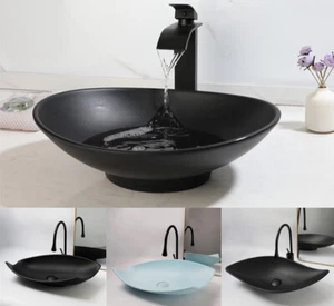 Stone Resin Bathroom Sink13 Inch Black Vessel Sink for Mixer Faucet Combo Drain - Picture 1 of 68