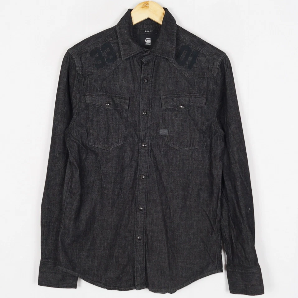 G-STAR RAW 3301 SLIM Shirt L/S Men Denim Shirt Size S Grey Snap Button ma11973 - Image 1 of 4