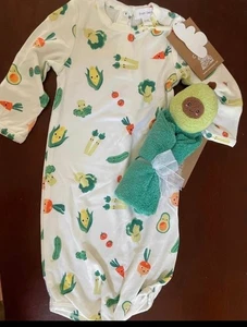 NWT Angel Dear Healthy Greens bamboo knotted gown PLUS avocado Lovey 0-3 mo - Picture 1 of 2