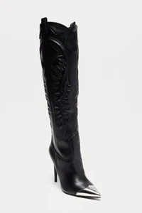 Knee High Cowboy Boots - Black - Picture 1 of 4