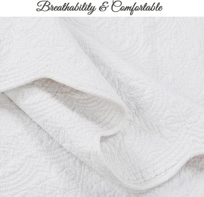 Elegante juego de edredón matelasse de algodón talla king de 3 piezas - ropa de cama blanca para todas las estaciones Foto 1 de 4