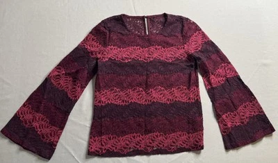 Blusa Banana Republic manga sino renda buraco na fechadura costas borgonha rosa tamanho feminino XS - Imagem 1 de 4